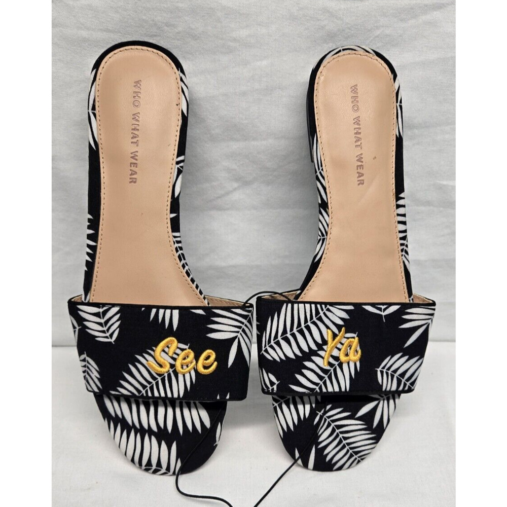 Who What Wear Ladies Sloan Black Size 8.5 Black/White See Ya Palm Slides